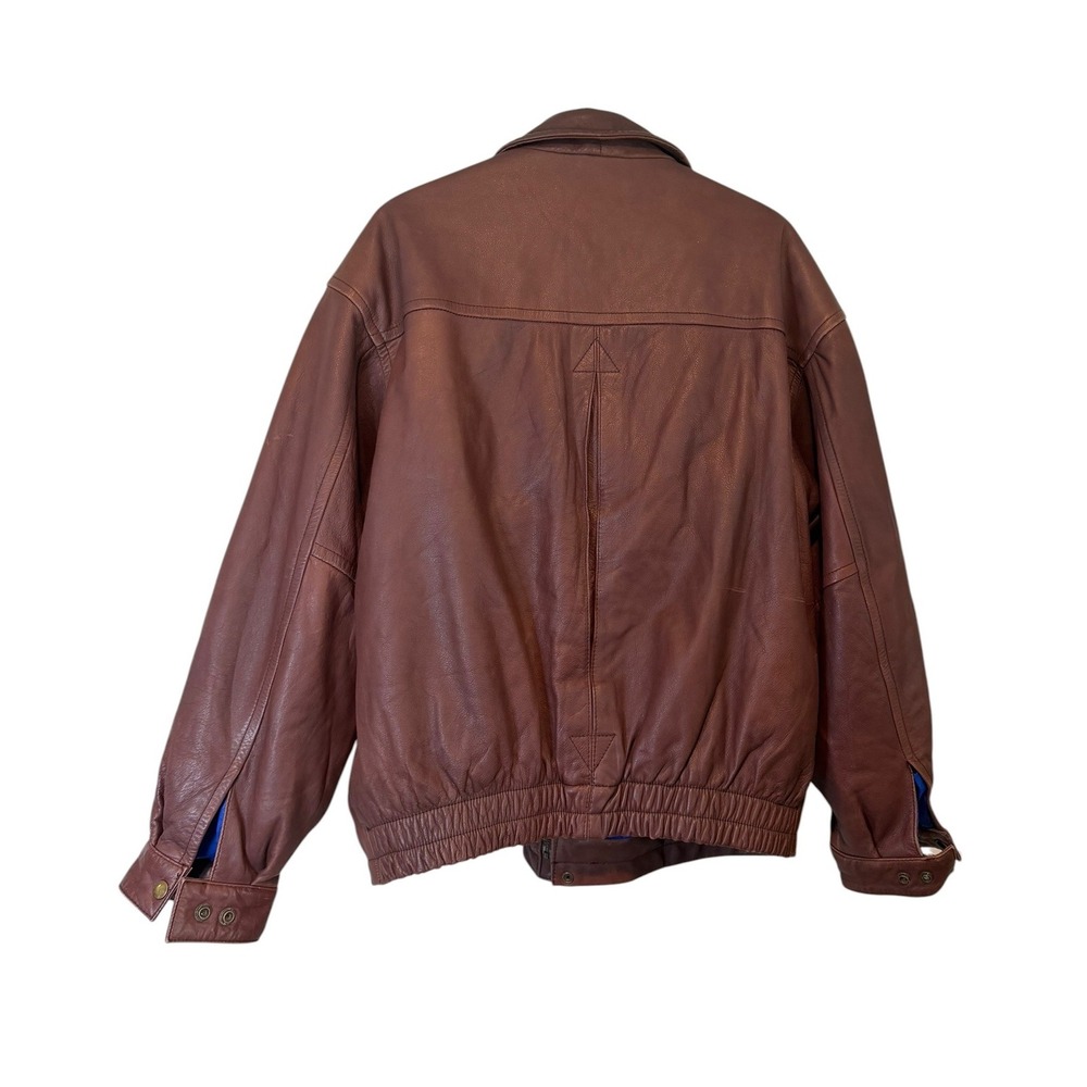 Vintage Merit Awards Mens Brown Genuine Leather Bomber Jacket Large 90s Classic - Picture 7 of 12